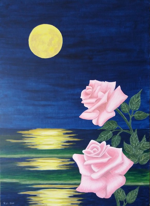 Akrylmålning Fullmåne av Gösta Lindunger