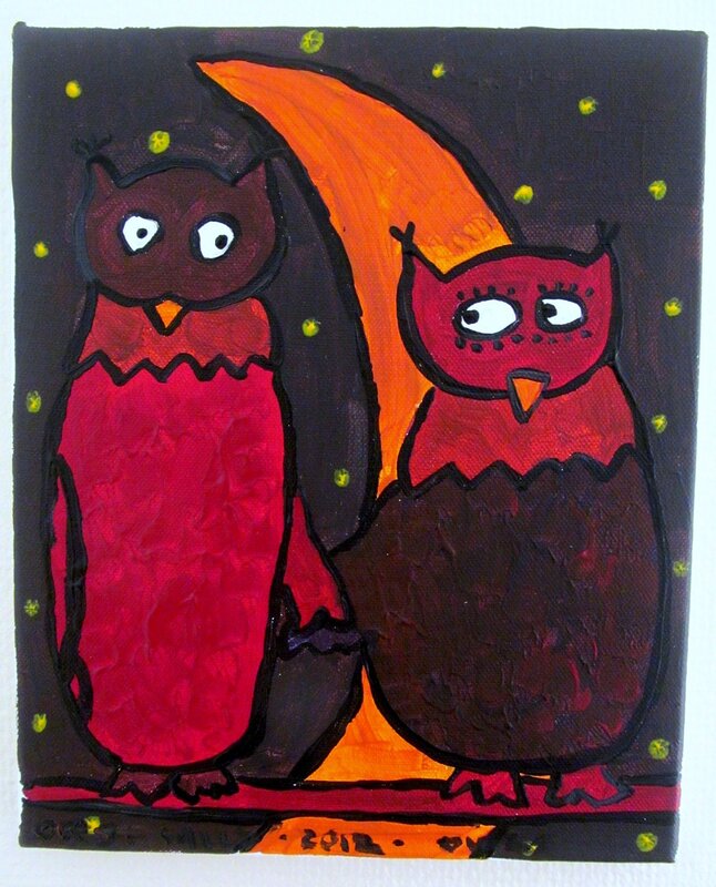 Akrylmålning Owls av Orsi Mild