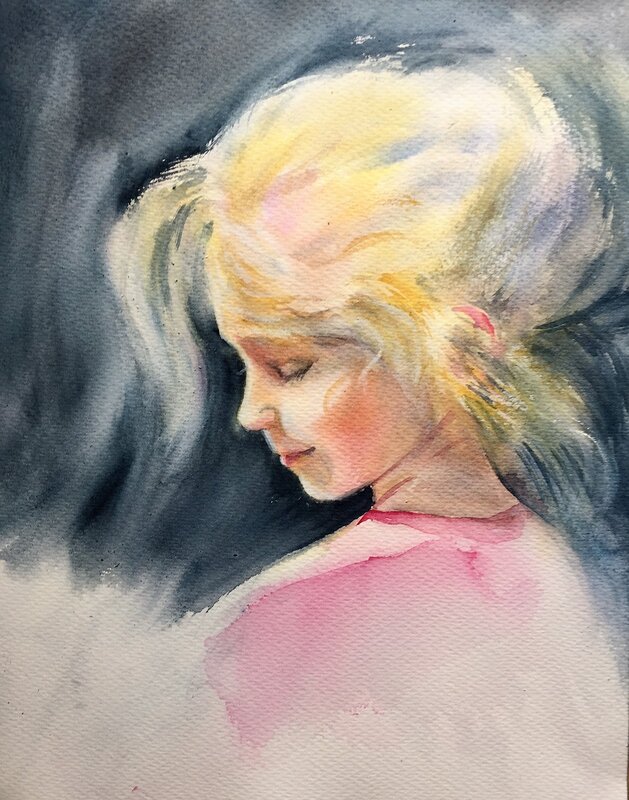 Akvarell Solen i håret av Tanya Lundmark