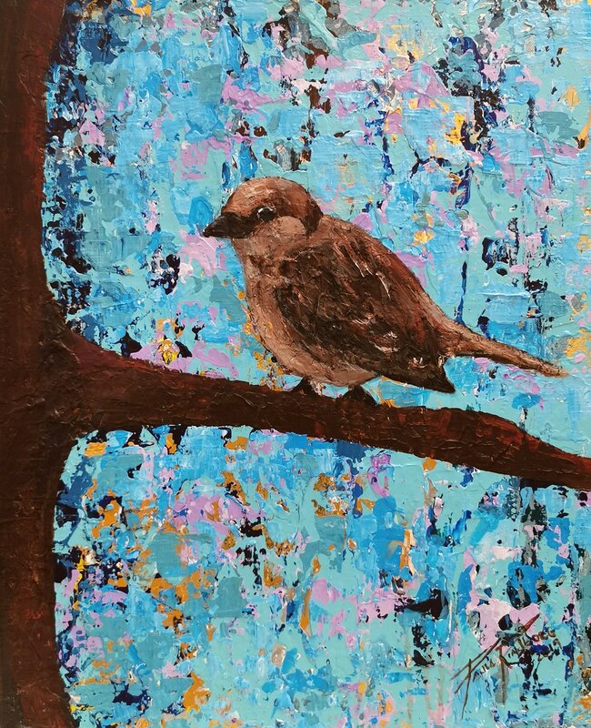 A Bird on my Abstract World nr.1 av Paula Rindborg