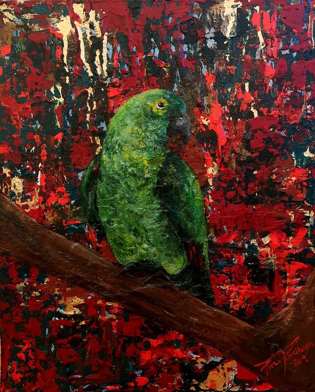 A bird on my abstract world nr.3 av Paula Rindborg