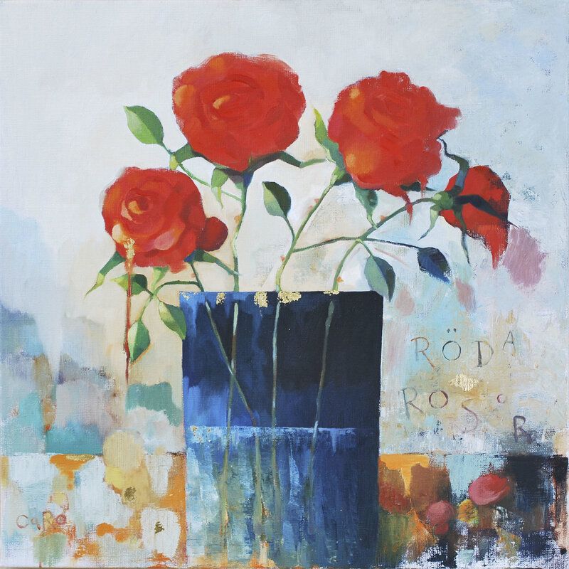 Oljemålning Röda rosor av Caroline Roberts