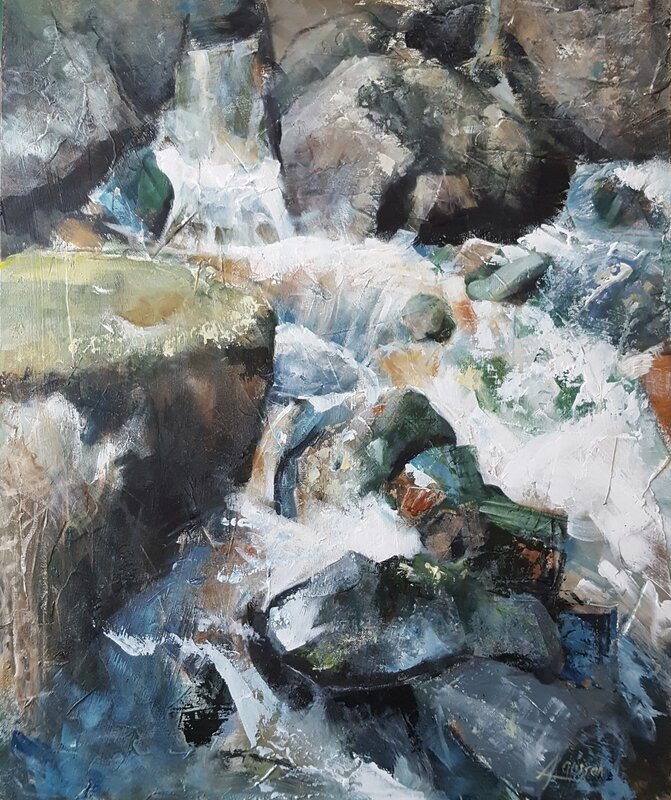 Akrylmålning Östergötland Litet vattenfall av Anders Olsson
