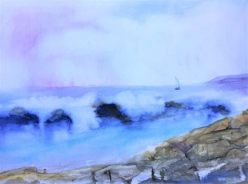 Akvarell Havet av Tanya Lundmark