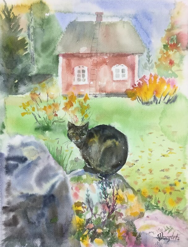 Akvarell Katten av Svitlana Vasylets