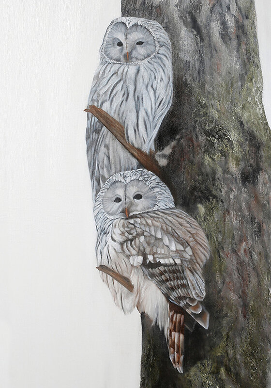 Oljemålning Owls/Slagugglor av Sofia Ohlsén