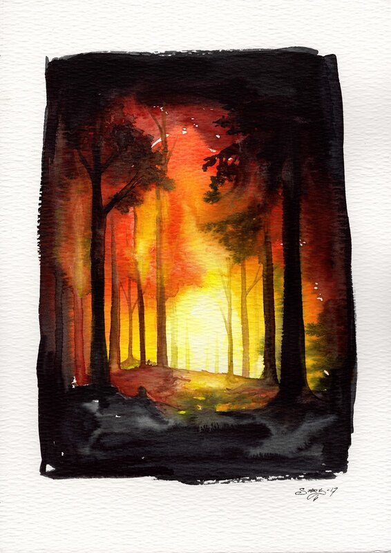Akvarell Skogsbrand I av Emma Stark