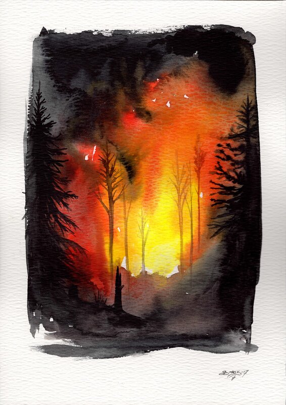 Akvarell Skogsbrand II av Emma Stark
