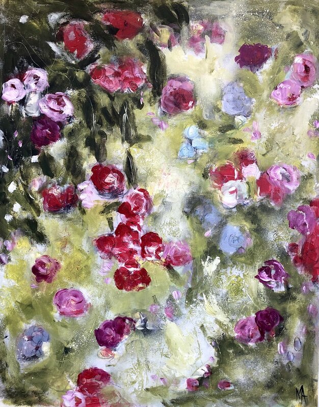 Akrylmålning Rose Garden Party av Annette MA Stocker