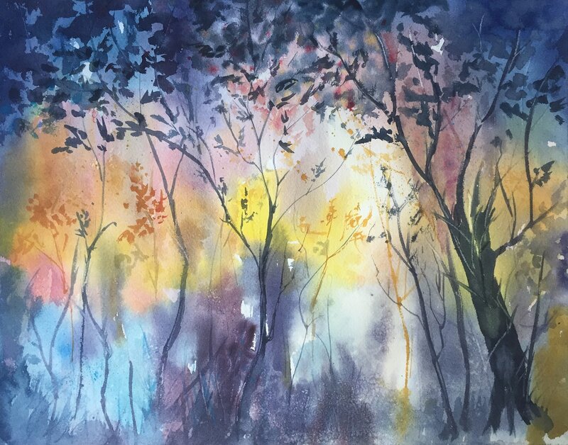Akvarell Höst i skogen av Tanya Lundmark