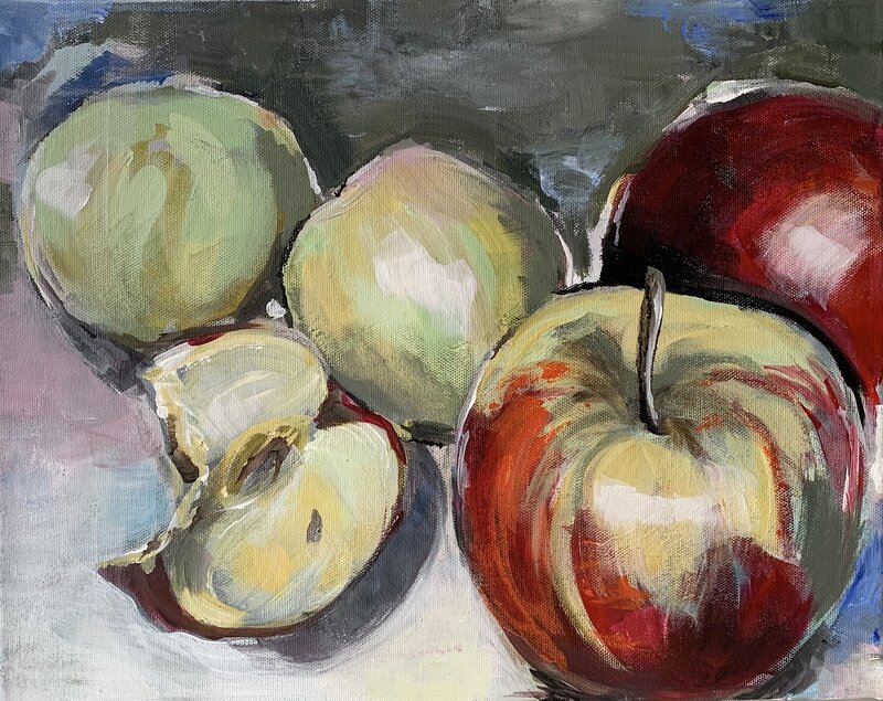 Akrylmålning Äppelskörd av Sirpa Tiderman