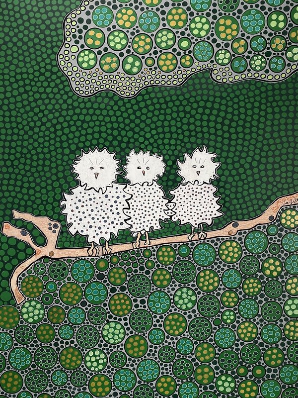 Akrylmålning Långt in i den gröna täta skogen bodde det tre små  filurer av Vivianne Otsa