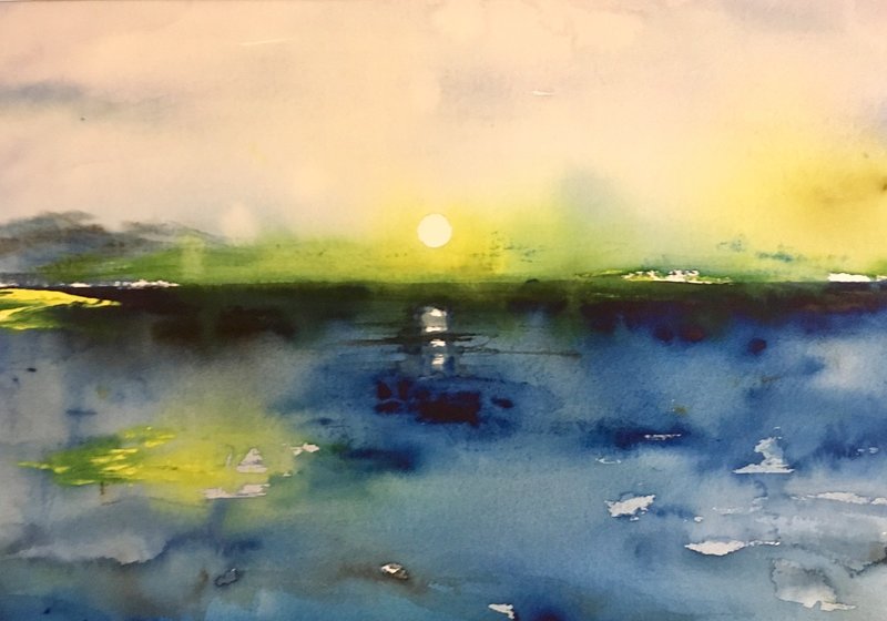 Akvarell Solblänk i vattnet av Gunilla Tuvin