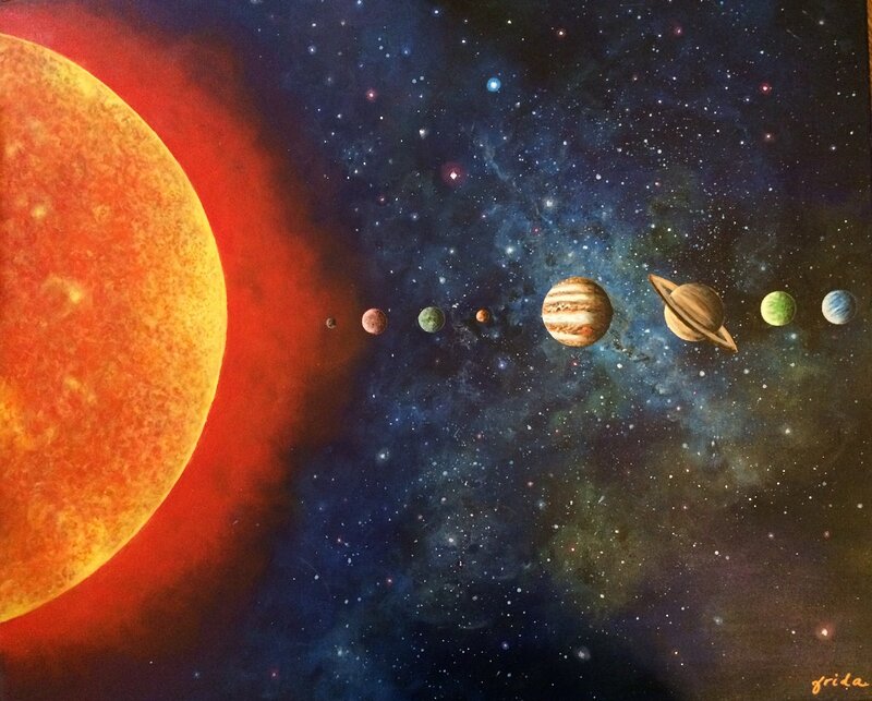 Akrylmålning Solsystemet av Frida Åstrand