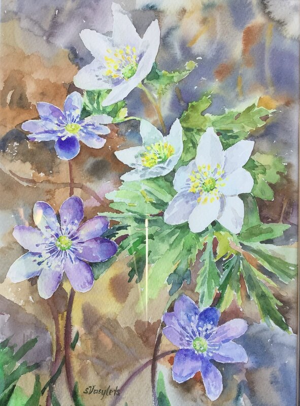 Akvarell Vitt och blå av Svitlana Vasylets