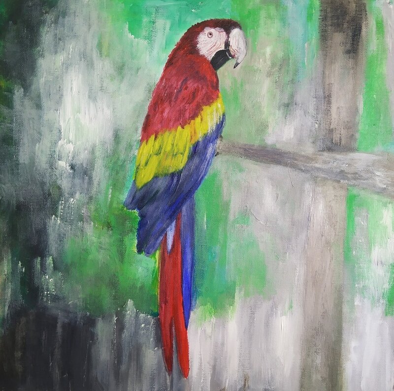 Akrylmålning Parrot av Alexandra Petropoulou