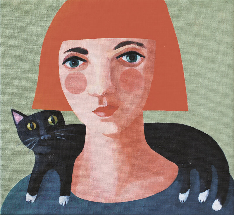 Oljemålning Catwoman I av Caroline Roberts