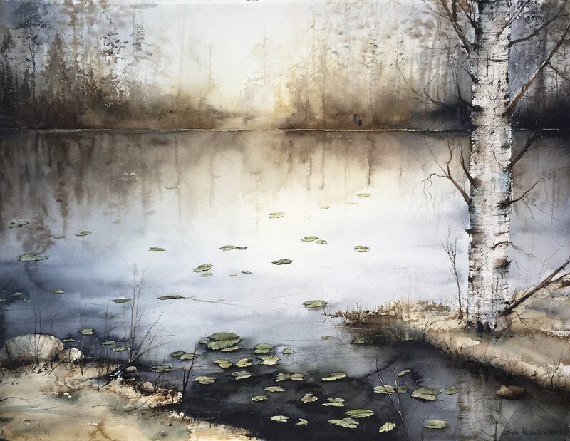Akvarell Lugnt vatten av Emelie Klockarås