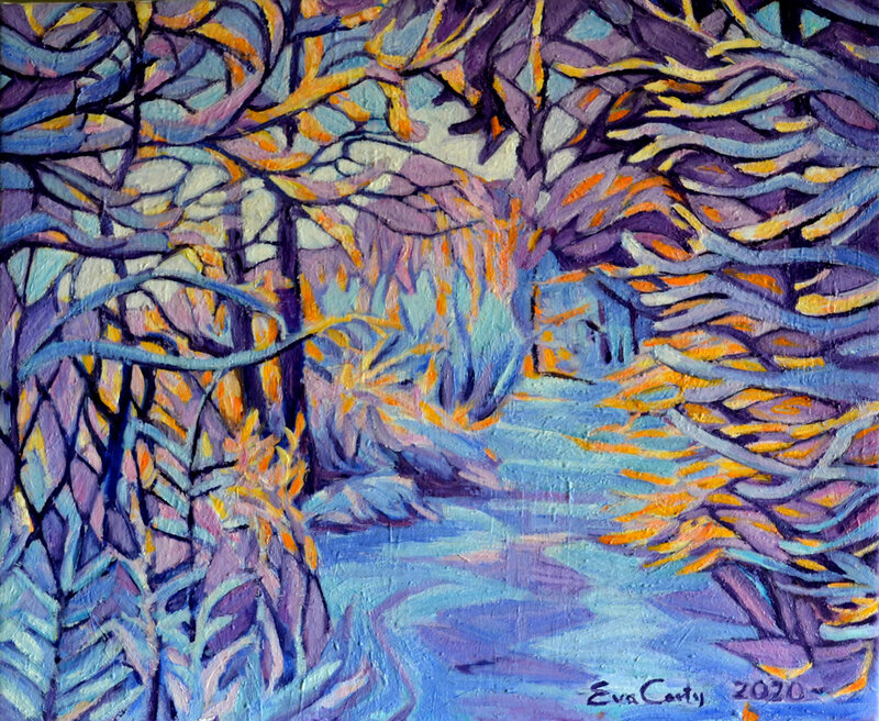 Oljemålning Vintermorgon av Eva Carty