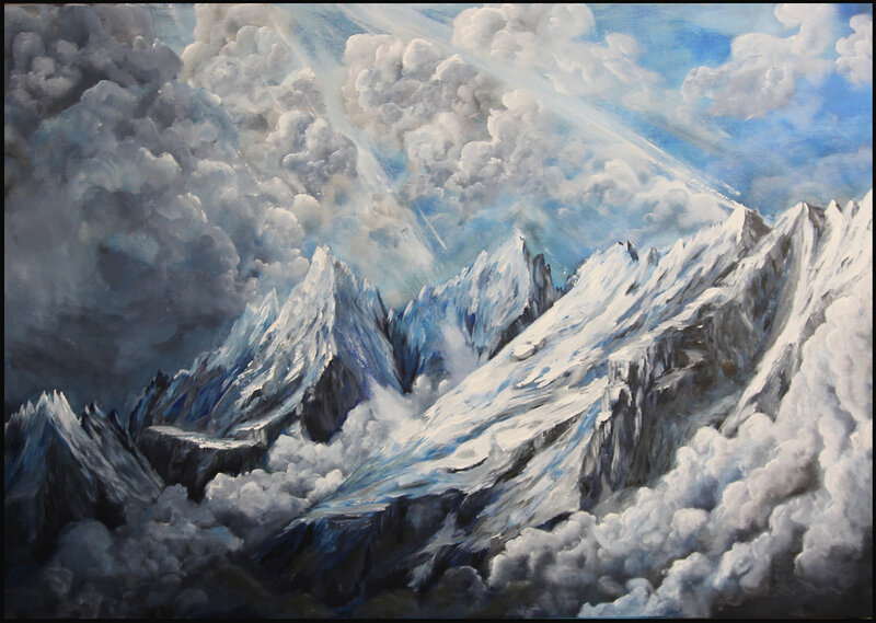 Akrylmålning Mountains with a hidden shape av John Eriksson