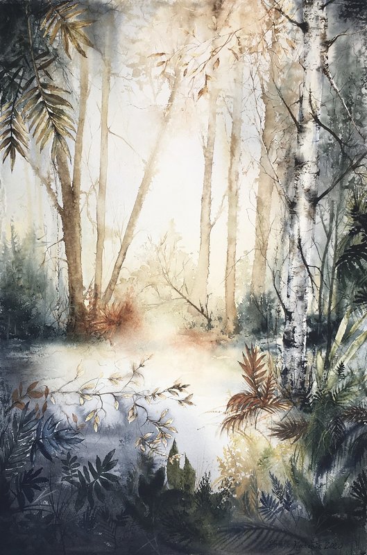 Akvarell Skogsvy av Emelie Klockarås