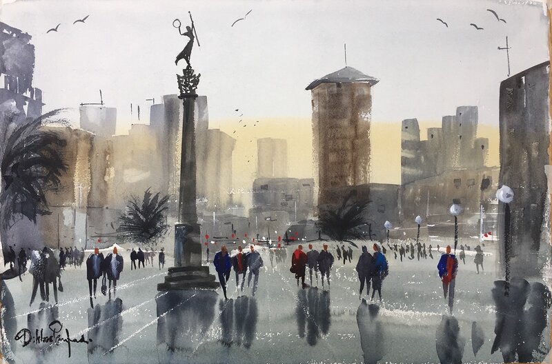 Akvarell Union Square after the rain , San Francisco av Dalibor Eminefendic