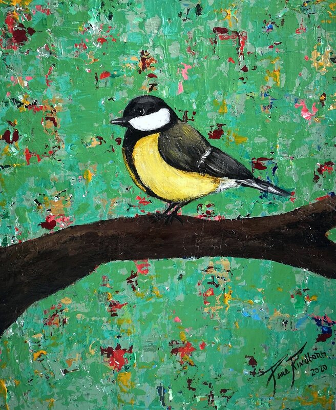 A bird on my abstract world nr.5 av Paula Rindborg