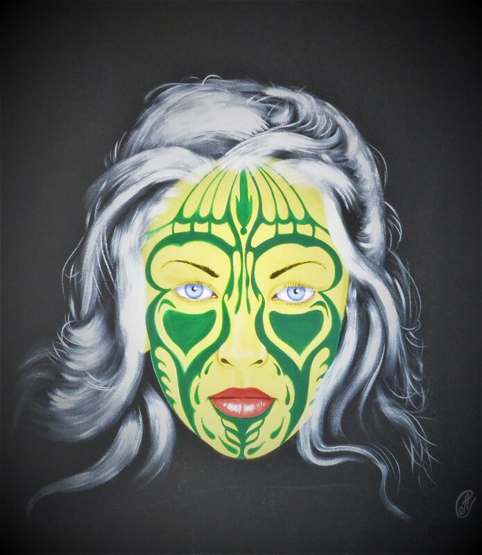 Akrylmålning Grön mask av Erik Ahlinder