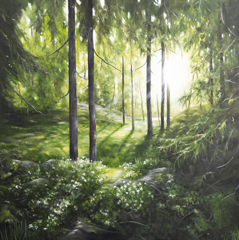 Oljemålning Vårskog av Marie Åkerlund