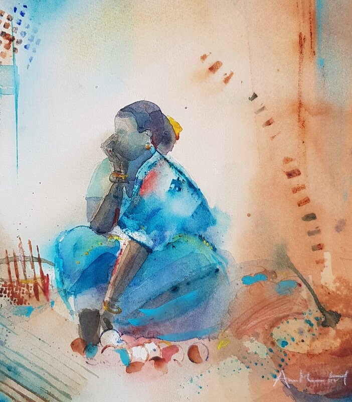 Akvarell Saree woman lV, Goa av AnnMari Löf