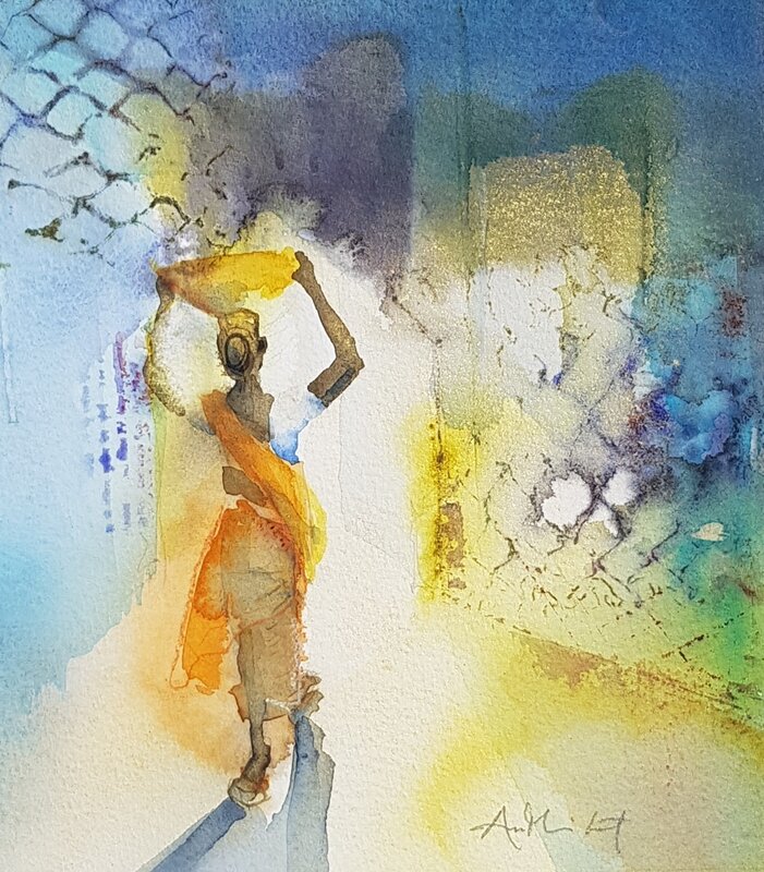 Akvarell Indian lady, Agonda av AnnMari Löf