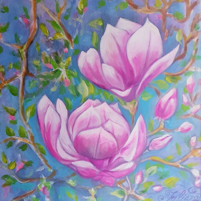 Akrylmålning Magnolia blommor av Juliana Boneva