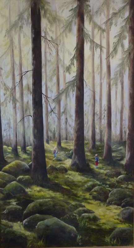Oljemålning I skogen efter regn av Helen Boreson Holmberg