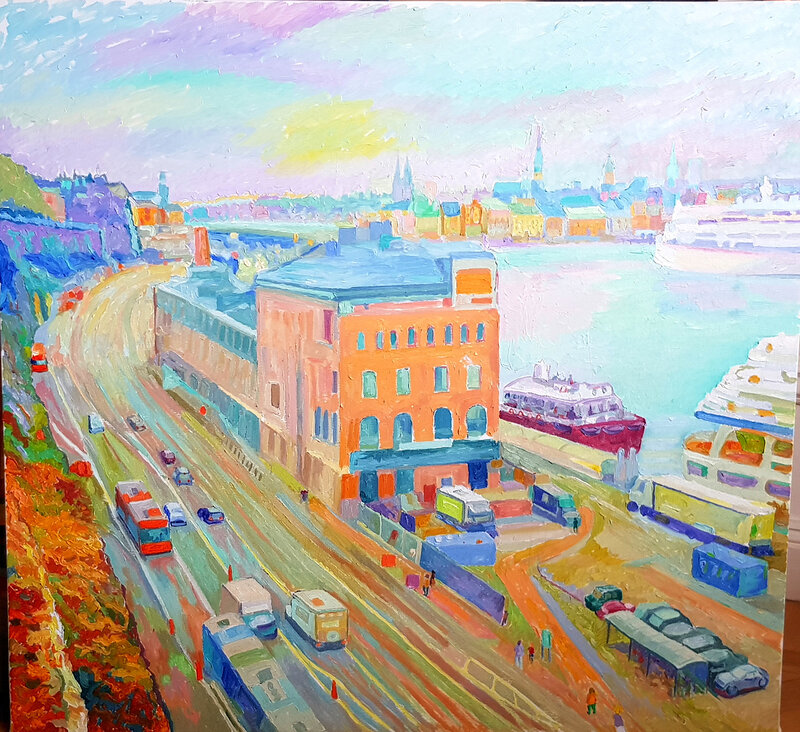 Oljemålning Utsikt från Fjällgatan i Stockholm av Sebastian Marquez