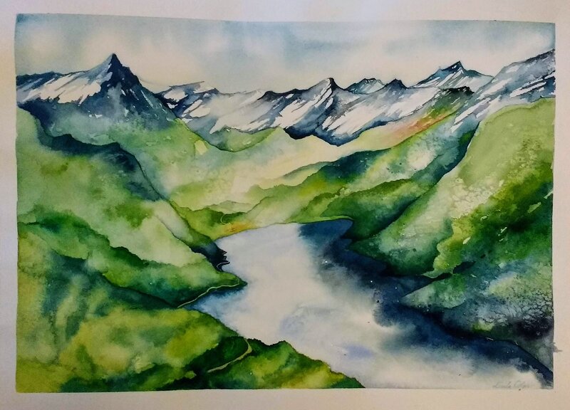 Akvarell Hardangerfjorden av Linda Colm