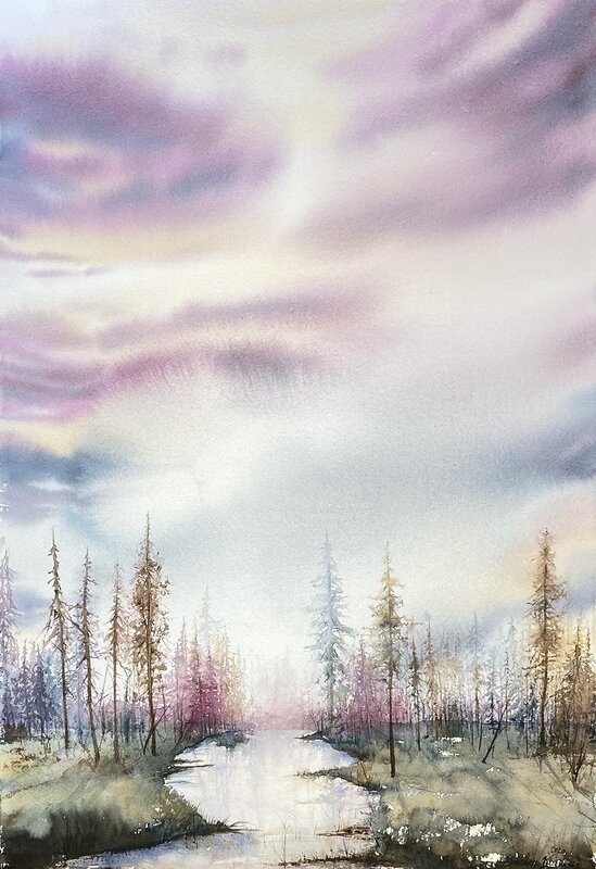 Akvarell Himmel av Emelie Klockarås