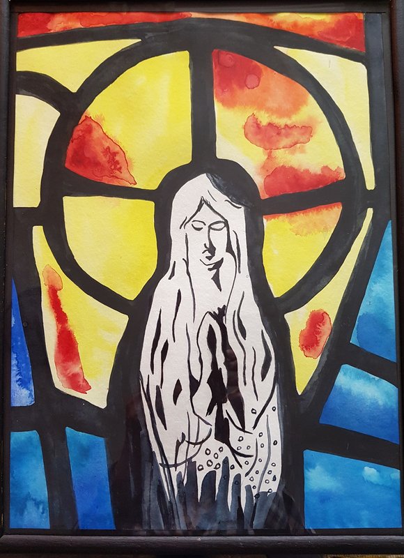 Akvarell Symbolisk Glasfönster Maria Magdalena av Åsa Wiksten