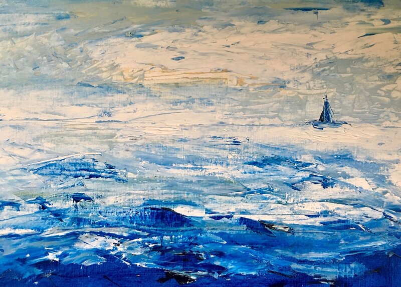 Oljemålning Blått segel av Gunilla Tuvin