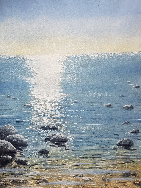 Akvarell Hav och stenar av Bo Hoflin