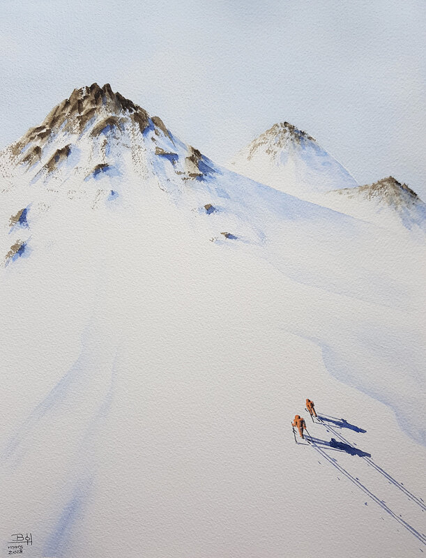Akvarell Alptopp av Bo Hoflin