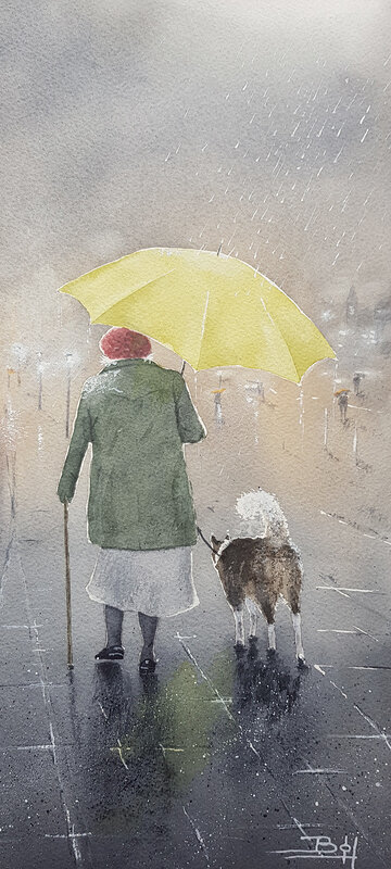 Akvarell Promenad med vännen av Bo Hoflin