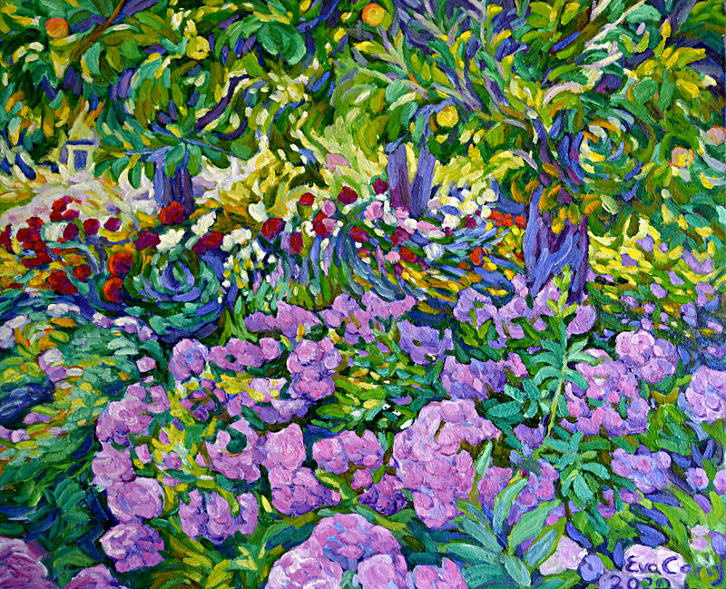 Oljemålning Trädgård av Eva Carty