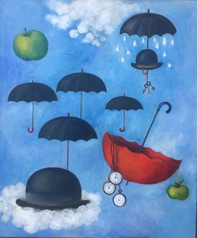 Oljemålning Hommage a’ Magritte av Anne-Marie Björstrand
