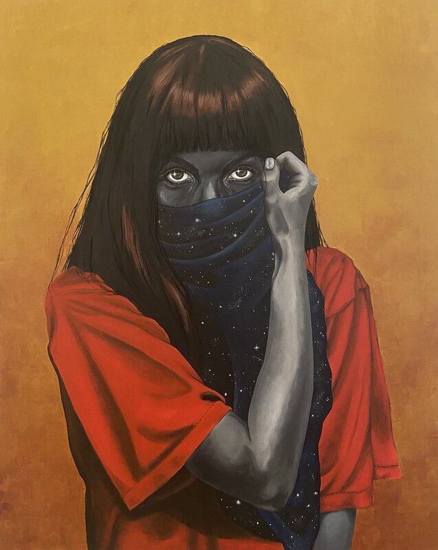 Akrylmålning Girl with scarf av Denize Artuñedo Engblom