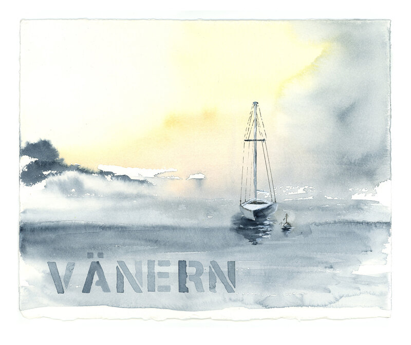 Akvarell Vänern av Daniel Zausnig