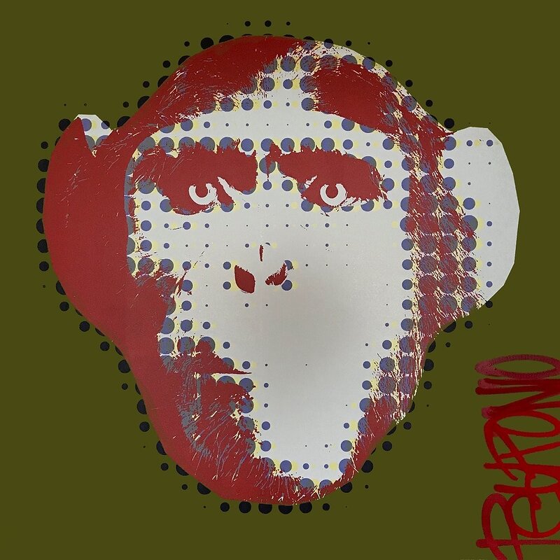 Red Chimp On Green av Shaw Petronio