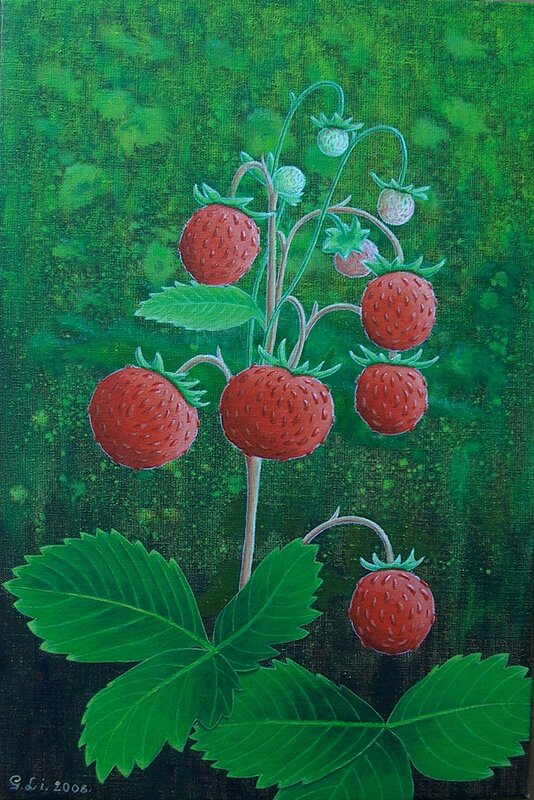 Akrylmålning Smultron / Wild strawberry av Gösta Lindunger