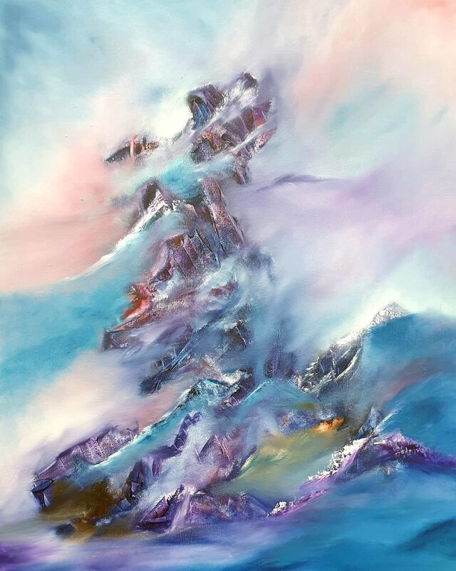 Oljemålning Mountains av Patricia Zuniga