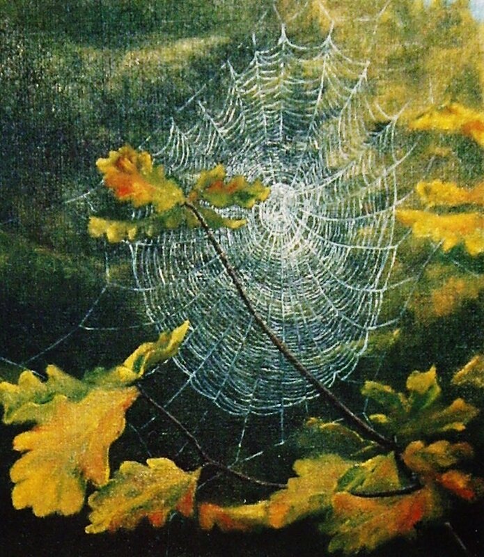 Oljemålning Höst i spindelns nät av Helen Boreson Holmberg