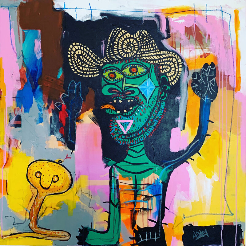 Akrylmålning Man and snake av Adam Lunderup